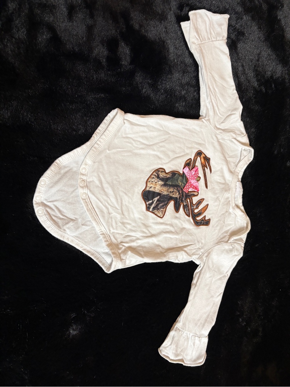 Girls Long-Sleeve Bodysuit with Deer Graphic - White